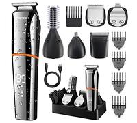 PRITECH Tondeuse à barbe électrique pour homme - Tondeuse de précision sans fil - Étanche IPX6 - Indicateur de puissance LED rechargeable - Kit 6 en 1
