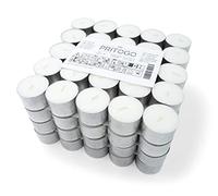 PRITOGO Lot de 100 bougies chauffe-plat, blancs, diamètre : 3,8 x 2,5 cm, sans suie, durée de combustion : 8 heures, en aluminium