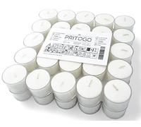 PRITOGO Lot de 100 bougies chauffe-plat, coque en plastique, blancs, diamètre : 3,8 x 2,5 cm, sans suie, durée de combustion : 8 heures