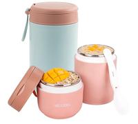 PRITOK Boîte isotherme à double couche pour aliments : 2 bols isothermes, boîte isotherme sous vide isolée, boîte isotherme Essen à emporter (rose + vert, 430 ml, 430 + 300 ml)