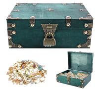 PRITOK Coffre au trésor en bois vintage : coffre au trésor vintage avec serrure à combinaison, boîte à bijoux avec couvercle, coffre au trésor pour enfant, petit coffre au trésor pirate (vert, 24 x 17