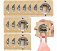 PRITOK Décapsuleur de bière : 12 pièces décapsuleur en bois, décapsuleur en acier inoxydable bambou avec affaiblissement du champ, adsorbable, décapsuleur personnalisé grand cadeau pour hommes carré