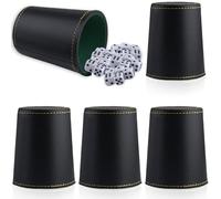 PRITOK Ensemble de gobelets à dés : lot de 5 gobelets à dés en cuir avec 25 dés Gobelet à dés silencieux pour fête/jeux de société Bar Maison Liars Jeux de dés Sensation de main exquise