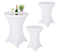 PRITOK Housse de table mange-debout extensible - Lot de 3 housses de table mange-debout blanches - 80 x 110 cm - En élasthanne extensible - Pour table de bistrot, housse de table mange-debout