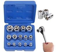 PRITOK Jeu de 14 douilles Torx extérieures 1/4", 3/8" et 1/2" E4, E5, E6, E7, E8, E10, E11, E12, E14, E16, E18, E20, E22, E24 avec boîte de rangement (noir)