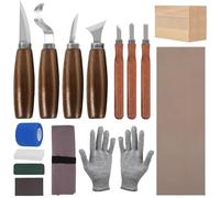 PRITOK Kit d'outils de sculpture sur bois : lot de 20 couteaux de sculpture avec 7 couteaux de sculpture, 6 blocs de bois de tilleul, gants de protection contre les coupures et sac de rangement pour