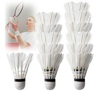 PRITOK Lot de 12 balles de badminton : volants blancs en plume d'oie Tête en liège Entraînement sportif Entraînement à grande vitesse Jardin Plume d'oie Badminton Ballon de badminton pour sports