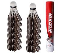 PRITOK Lot de 12 balles de badminton : volants en plume d'oie avec tête en liège, entraînement sportif, entraînement à grande vitesse, jardin, plumes d'oie et plumes d'oie pour sports d'intérieur et