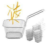 PRITOK Lot de 12 Mini Paniers Argentés Avec Poignée - Pour Servir des Frites, Crevettes, Rondelles d'Oignon