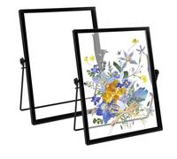 PRITOK Lot de 2 cadres photo debout en verre A5 - 15 x 20 cm - Double face - En métal doré - Pour photos, fleurs séchées, échantillons de plantes, noirs