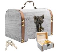 PRITOK Lot de 2 coffres au trésor vintage en bois avec serrure à combinaison - Petit coffre au trésor de pirate - Boîte à bijoux avec couvercle - Pour anniversaire d'enfant - Tirelire avec serrure