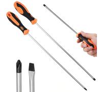 PRITOK Lot de 2 tournevis longs : tournevis cruciforme et tournevis plat, tournevis magnétique en acier au chrome vanadium avec poignées antidérapantes pour machine à coudre outil à main DIY