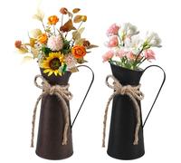 PRITOK Lot de 2 vases décoratifs vintage en métal - Vase décoratif - Seau à fleurs - Décoration de table - Pot à lait galvanisé de style rétro - Vase décoratif de style maison de campagne pour bureau,
