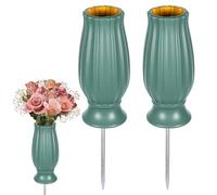 PRITOK Lot de 2 vases funéraires avec piquet de terre - Vase de cimetière avec pointes - Décoration funéraire - En plastique - Pour pierre tombale - Décoration de cimetière