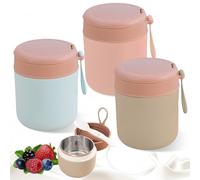 Pritok Lot de 3 récipients isothermes en acier inoxydable lot de 3 bols isothermes avec cuillère, 430 ml, isothermes isolés sous vide pour enfants (bleu + rose + vert)