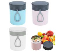 PRITOK Lot de 3 récipients isothermes en acier inoxydable pour aliments : 3 bols isothermes de 450 ml, boîte à lunch isotherme, isothermes, à emporter, pour enfants (bleu + rose + blanc)