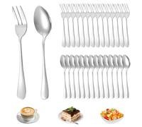 PRITOK Lot de 30 fourchettes à gâteau en acier inoxydable Cuillères à café en acier inoxydable Cuillère à café Couverts Set de 15 cuillères à café et 15 fourchettes à gâteau pour 15 personnes pour la