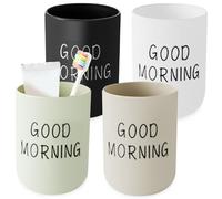 PRITOK Lot de 4 gobelets à brosse à dents en plastique : multicolores, réutilisables, pour salle de bain, gobelets portables pour couples, adultes (blanc, noir, vert, kaki)