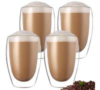 PRITOK Lot de 4 tasses à expresso - 450 ml - Double paroi - En verre borosilicate - Pour latte, macchiato, cappuccino, bière, lait, thé