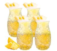 PRITOK Lot de 4 verres à cocktail : 480 ml, verres ananas, gobelets à cocktail pour bar, fête, jus de vin, verres à ananas Verre à cocktail transparent avec relief ananas pour cocktails, verres à jus