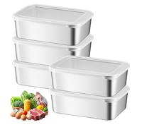 PRITOK Lot de 5 boîtes de conservation en acier inoxydable avec couvercle - 1100 ml - Réutilisables - Pour aliments et micro-ondes