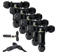 PRITOK Lot de 5 Connecteurs de Câbles Étanches IP68 : Forme T, 3 Voies, 12 mm, 3 Broches, Boîte de Jonction, Manchon de Câble de Jardin (Noir, M25)
