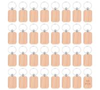 PRITOK Lot de 50 porte-clés en bois : Porte-clés rectangle personnalisés vierges, porte-clés pour décoration DIY cadeaux, 79 x 30 mm