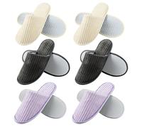 Pritok Lot de 6 paires de pantoufles d'hôtel en tissu éponge lavables, antidérapantes, polaire corail, taille universelle, 28,5 x 11 cm