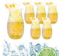 PRITOK Lot de 6 verres à cocktail : 480 ml, verres à ananas, verres à cocktail pour bar, fête, jus de vin, verre à cocktail transparent avec relief ananas pour cocktails