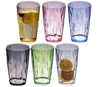 PRITOK Lot de 6 verres à eau, en plastique, multicolores, 470 ml, aspect cristal, réutilisables, pour la maison, le camping, les fêtes