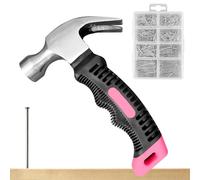 PRITOK Lot de mini marteau arrache-clou 560 avec matériel de clous, mini marteau arrache-clou avec poignée antidérapante pour le bricolage, le travail du bois, le camping, la réparation Rose