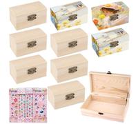 PRITOK Mini coffre au trésor coffre au trésor en bois : 10 pièces coffre au trésor anniversaire d'enfant avec 4 autocollants pailletés, boîte en bois avec couvercle, boîte cadeau pour travaux manuels,