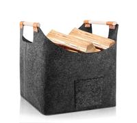 PRITOK Panier à bois de chauffage en feutre pour bois de cheminée : panier en feutre pliable avec poignée en bois renforcé, panier de rangement pour bois de chauffage, bois, courses, journaux (gris
