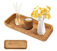 PRITOK Panier de rangement rectangulaire en rotin tressé : 27,5 x 11 x 4 cm, plateau décoratif pour serviettes, panier décoratif pour salle de bain