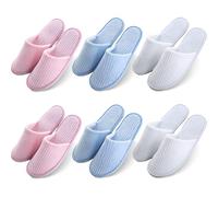 PRITOK Pantoufles d'hôtel pour invités, lot de 6 pantoufles en tissu bou vec pointe fermée antidérapante en feutre coral, taille universelle, 28 x 11 cm, pour hôtel, voyages, maison, usage pour