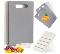 PRITOK Planches à Découper Lot de 4: 28,3 x 18,5 cm Planches à DéCouper en Plastique avec Poignées et Support de Rangement, Planche à Découper Professionnelle pour Fruits, Légumes, Viande,Sans BPA