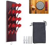 PRITOK Porte-Fléchettes en Bois pour 12 Fléchettes Support pour Fléchettes, Support de Fléchettes en Bois pour Tout Type de Cible, Fléchettes en Acier et Fléchettes Souples Marron