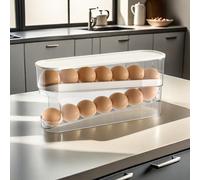 PRITOK Porte-œufs pour réfrigérateur - 2 couches - Distributeur d'œufs automatique - En plastique transparent - Peut contenir 12 grands œufs