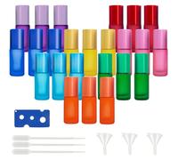 Pritok Roll-On Huile Essentielle, Lot de 24 Bouteilles Vides 5 ml, Multicolores, Accessoires Acier Inoxydable