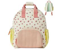 PRITOK Sac à dos pour enfant de 30 cm : sac à dos pour filles et garçons, motif fraise rose, pour enfants de 2 à 5 ans, sac à dos de maternelle