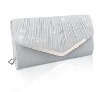 PRITOK Sac à main argenté pailleté pour femme : pochette de soirée avec chaîne amovible, sac à bandoulière femme, sac à chaîne pour mariage, fête, loisirs, rendez-vous, soirée, 1.655 litres, Argenté