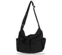 PRITOK Sac messager Tote Bag en toile avec grande capacité, grand sac à bandoulière avec multi-poches, sac bandoulière vintage pour homme et femme, avec sangle réglable, Noir