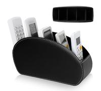 PRITOK Support de télécommande avec 5 poches - En cuir synthétique - Grand support pour TV, DVD, clé 4K et télécommandes Bluray - Organiseur de bureau pour stylos, téléphone portable