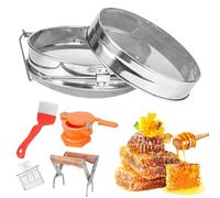 PRITOK Tamis à miel en acier inoxydable, ensemble double tamis 5 pièces, accessoires pour apiculteur, équipement d'élevage d'abeilles, outil pour apiculteur, pince, fourchette pour décapsulage