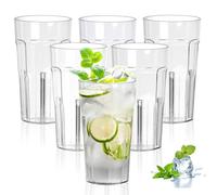 PRITOK Tasses en plastique acrylique : 6 pièces verres à boire 370 ml verres à eau transparents Gobelets en plastique réutilisables, empilables, verres incassables pour boissons chaudes et froides