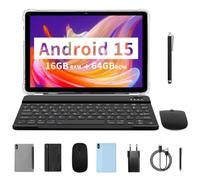 PRITOM Tablette 10 pouces 4 en 1 8 Go 64 Go ROM Android 14 1024 Go Expand,Qcta Core, WiFi 6, 6000 Mah, Tablette PC avec clavier, souris, étui, gris