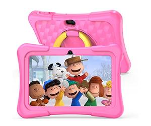PRITOM Tablette Enfant 7 Pouces Android 11 Quad Core 2 Go RAM 32 Go ROM BT WiFi Double Appareil Photo Éducation Jeux Sécurité Préinstallé Avec Étui Type C Rose