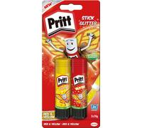 Pritt Bâtons de colle pailletés jaune et rouge, paquet de 2, 20g chacun