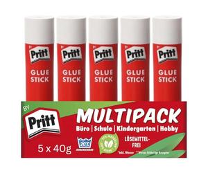 Pritt Lot de 5 bâtons de colle de bricolage durable et adaptée aux enfants avec 97 % d'ingrédients naturels, forte adhérence, application propre sans vagues, idéal pour l'école, le bureau, les