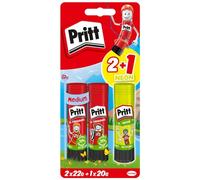 Pritt Pritt Set de stick de colle design Pritt, colle adaptée aux enfants pour l'art et le bricolage, colle forte pour l'école et le bureau, 2x 22 g de stick original Pritt et 1x 20 g coloré